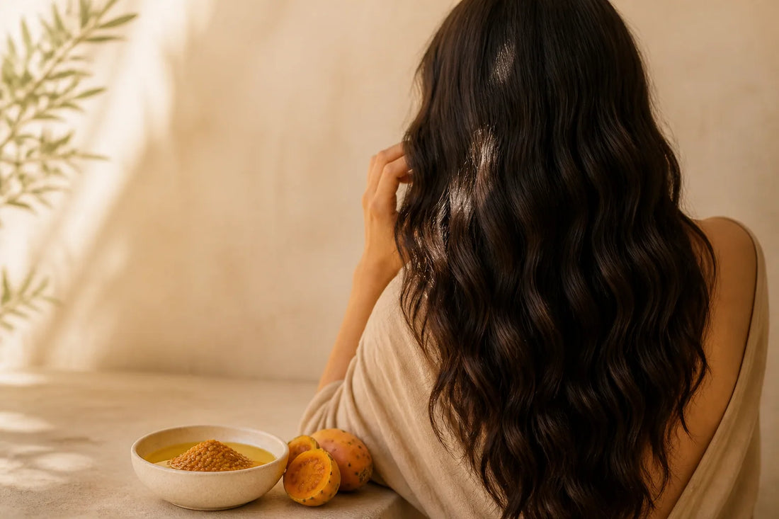 Cheveux longs ondulés et huile de figue de barbarie