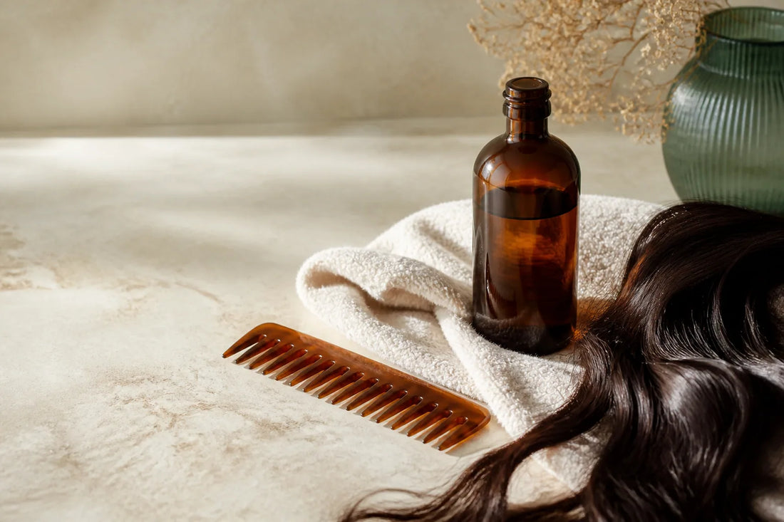 Peigne, serviette et huile pour routine après lissage