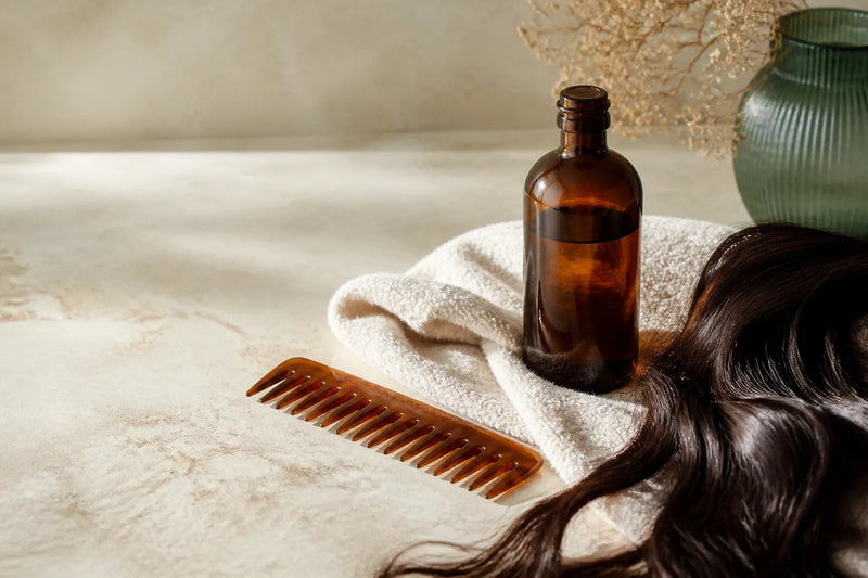 Peigne, serviette et huile pour routine après lissage